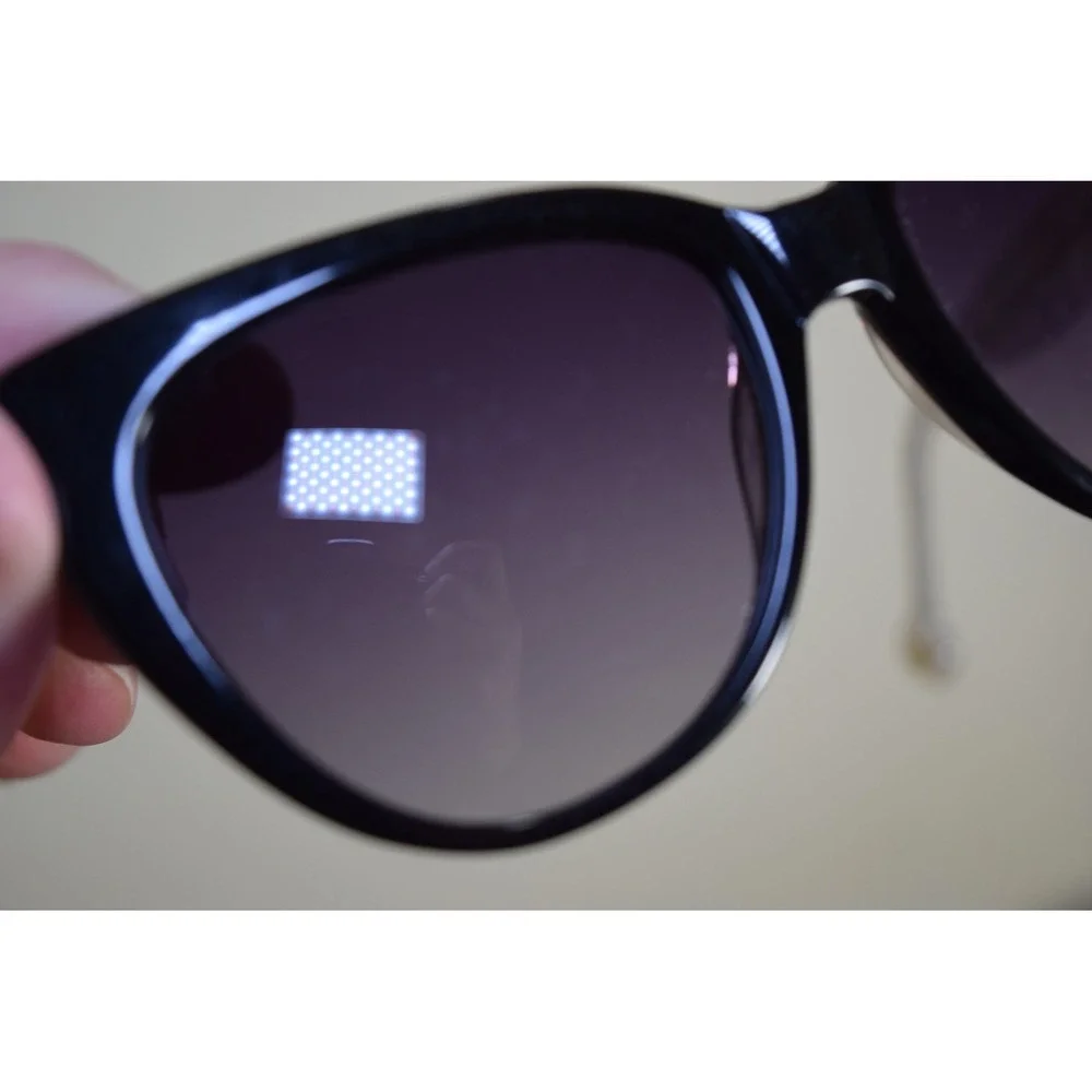 Anthropologie Ett:Twa Bastine Black Motif White Sunglasses 54 17 Oversized Cat